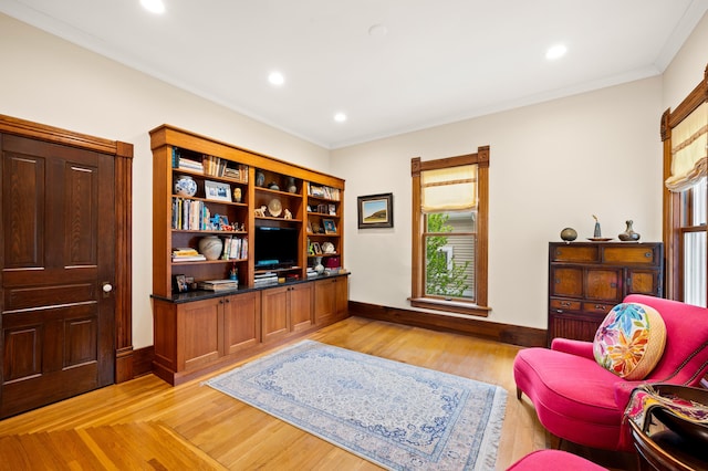 903 Lake Blvd, Saint Joseph, MI 49085 - office with light wood-type flooring, crown molding, baseboards, and recessed lighting