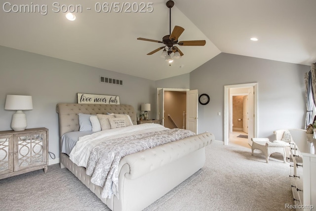 8922 Stonewall W, Clarkston, MI 48348 - bedroom featuring carpet, vaulted ceiling, recessed lighting, a ceiling fan, and baseboards