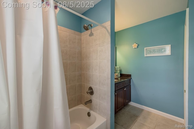 8922 Stonewall W, Clarkston, MI 48348 - bathroom with shower / bath combo with shower curtain, tile patterned floors, vanity, and baseboards