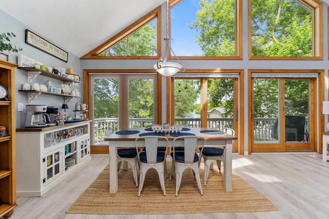 11815 Waldron Rd, Jerome, MI 49249 - dining space featuring wood finished floors and high vaulted ceiling