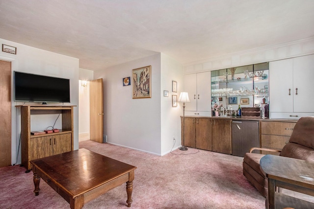 1205 Sassafras Ln, Niles, MI 49120 - carpeted living area with a bar and baseboards