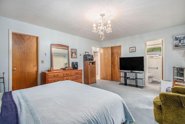 1205 Sassafras Ln, Niles, MI 49120 - carpeted bedroom featuring a chandelier and connected bathroom