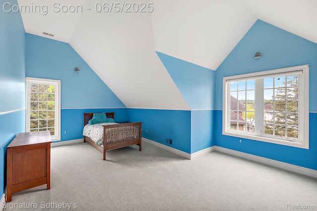 10611 Lighthouse Pt, South Lyon, MI 48178 - bedroom with lofted ceiling, carpet flooring, and baseboards
