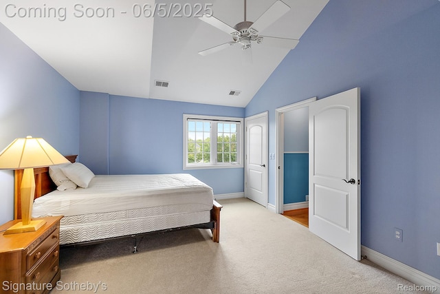 10611 Lighthouse Pt, South Lyon, MI 48178 - carpeted bedroom featuring baseboards, vaulted ceiling, ceiling fan, and a closet