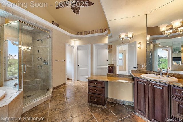10611 Lighthouse Pt, South Lyon, MI 48178 - full bathroom featuring a shower stall, vanity, healthy amount of natural light, and a bath