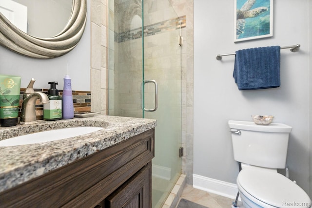 116 Surrey Rd, Saint Louis, MI 48880 - full bathroom with toilet, a stall shower, vanity, baseboards, and tile patterned floors