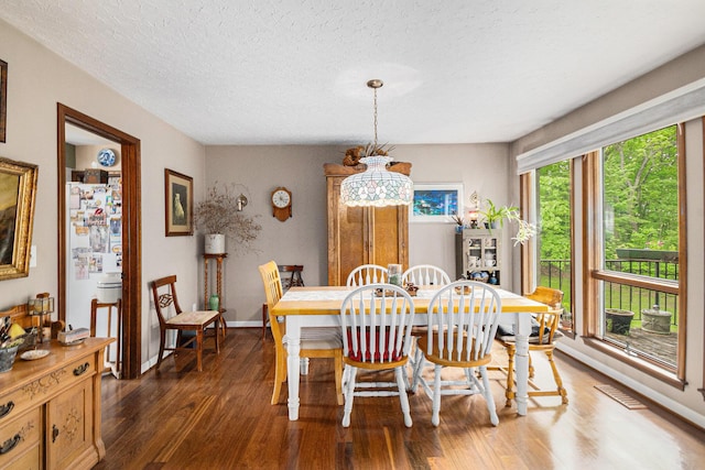 22649 N Dixboro Rd, South Lyon, MI 48178 - dining space with a chandelier, dark wood-style floors, a textured ceiling, and baseboards