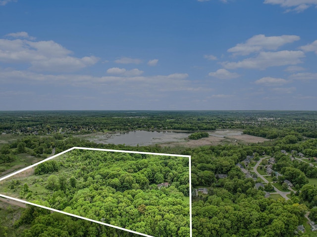 22649 N Dixboro Rd, South Lyon, MI 48178 - aerial view of property and surrounding area with a forest, property parcel outlined, and a nearby body of water