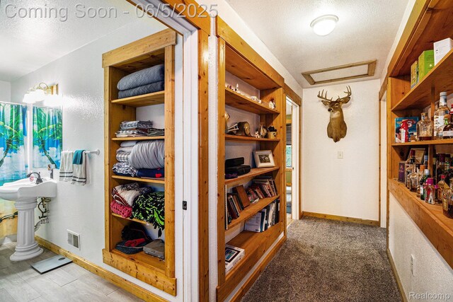 3275 Levalley Rd, Columbiaville, MI 48421 - corridor featuring a textured ceiling, attic access, and baseboards