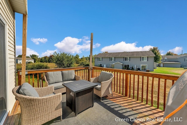 4052 Quest Ct SW, Wyoming, MI 49418 - wooden deck with outdoor lounge area, a residential view, and a lawn