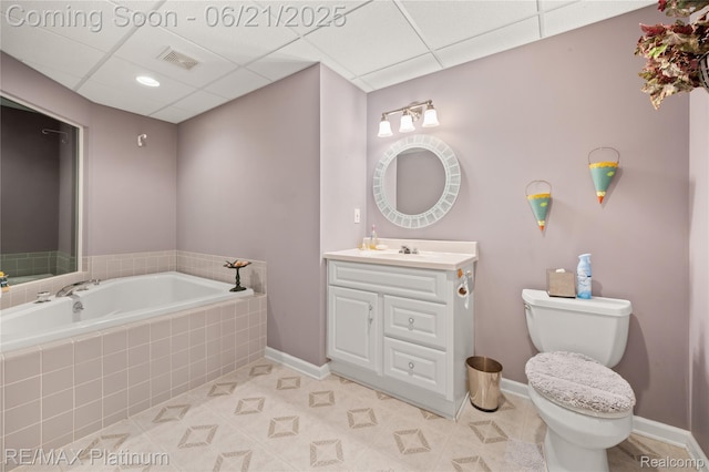 2336 Swans Cv Unit 7, Fenton, MI 48430 - bathroom featuring vanity, a garden tub, a drop ceiling, and tile patterned flooring