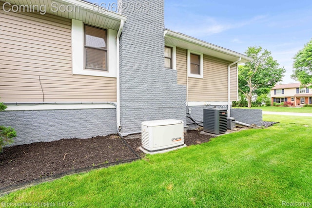 31240 Cline Dr, Beverly Hills, MI 48025 - view of side of home with central AC, a lawn, and a chimney