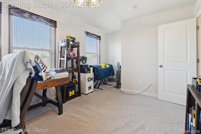 9211 Hawthorn Dr, Davison, MI 48423 - carpeted office with a chandelier and baseboards