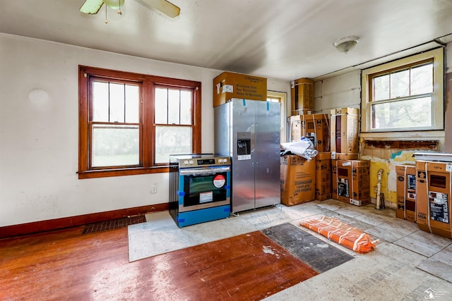 5650 Sylvia St, Dearborn Heights, MI 48125 - kitchen featuring stainless steel appliances, plenty of natural light, and ceiling fan