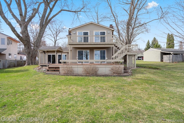 3501 Mann Rd, Clarkston, MI 48346 - back of house with a chimney, a deck, and stairs