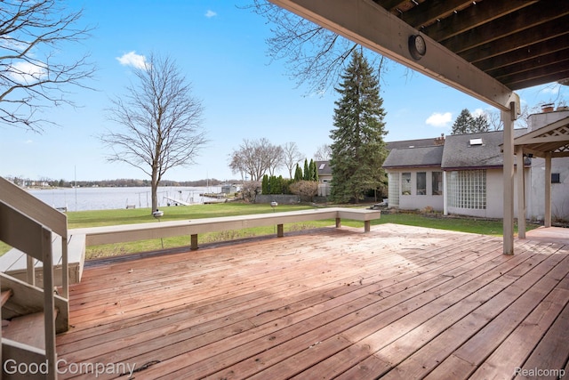 3501 Mann Rd, Clarkston, MI 48346 - wooden deck featuring a water view and a lawn