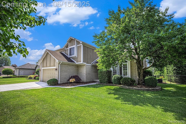 16096 Violet Dr, Macomb, MI 48042 - view of front of property with brick siding, concrete driveway, an attached garage, and stucco siding