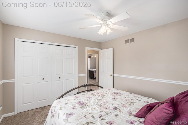 16096 Violet Dr, Macomb, MI 48042 - carpeted bedroom featuring a closet and a ceiling fan