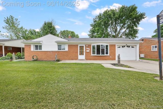 23312 Shoreview St, Saint Clair Shores, MI 48082 - ranch-style home with a garage, driveway, brick siding, and a front yard