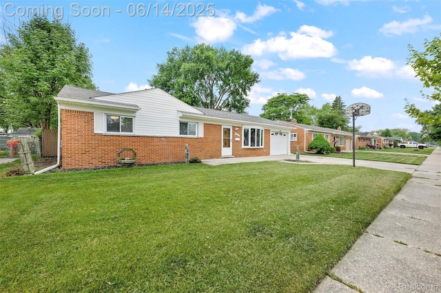 23312 Shoreview St, Saint Clair Shores, MI 48082 - ranch-style house with brick siding, an attached garage, driveway, and a front lawn