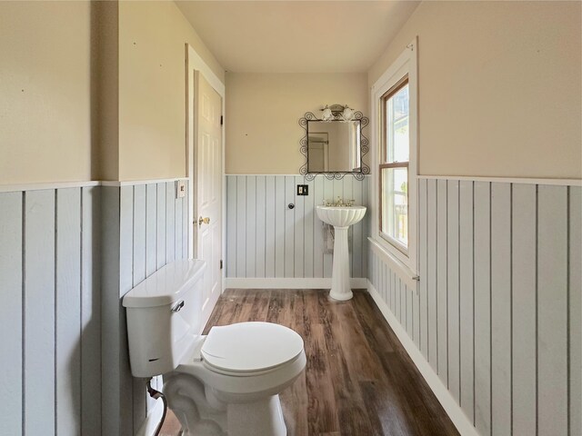 315 E Spruce St, Marshall, MI 49068 - half bath featuring wood finished floors, wainscoting, and toilet