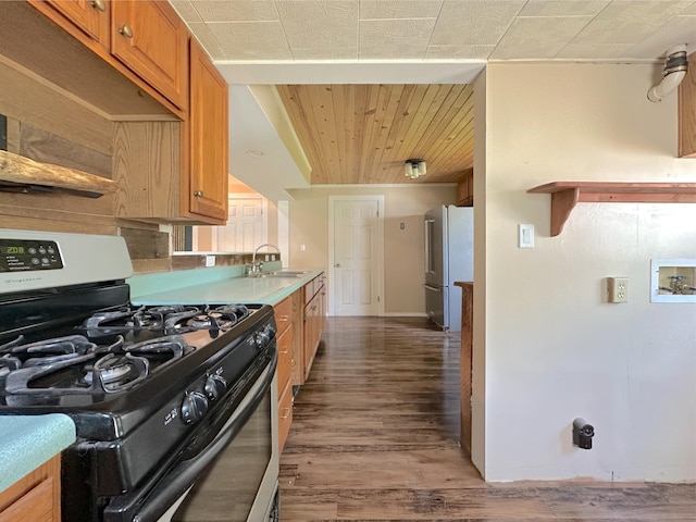 315 E Spruce St, Marshall, MI 49068 - kitchen with stainless steel appliances, a sink, light wood finished floors, brown cabinets, and light countertops