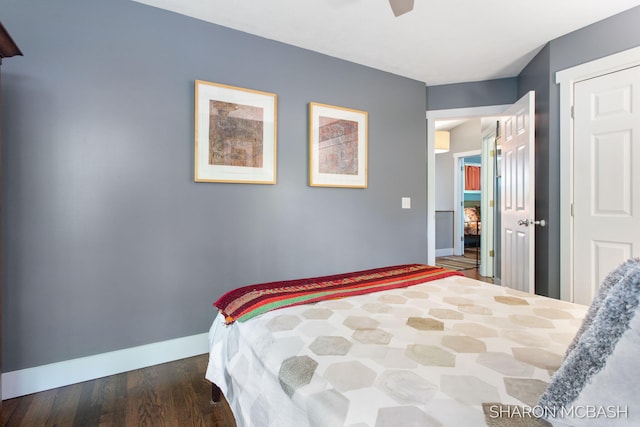 3348 Clearview Ln, Saugatuck, MI 49453 - bedroom featuring baseboards, wood finished floors, and ceiling fan