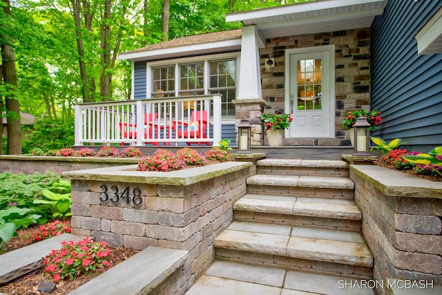 3348 Clearview Ln, Saugatuck, MI 49453 - property entrance featuring stone siding