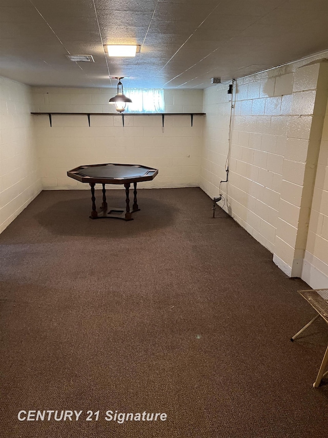 1613 Waldman Ave, Flint, MI 48507 - game room with concrete block wall and dark carpet