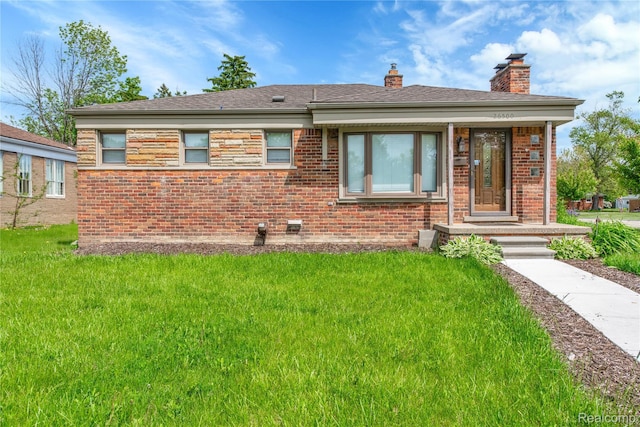 26500 Grant St, Saint Clair Shores, MI 48081 - view of front of property with a front lawn, brick siding, and a chimney