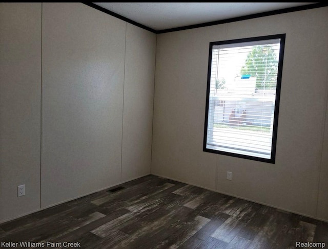 16196 Notre Dame, Clinton Township, MI 48038 - unfurnished room with dark wood-style floors, healthy amount of natural light, and ornamental molding