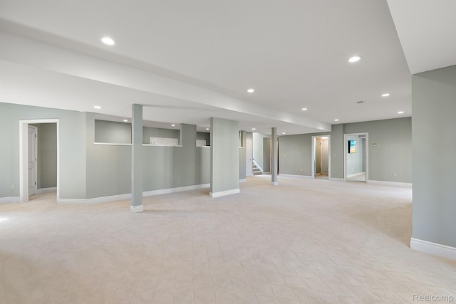 3013 Heron Pl, Bloomfield Hills, MI 48302 - finished basement with baseboards, recessed lighting, stairway, and light carpet