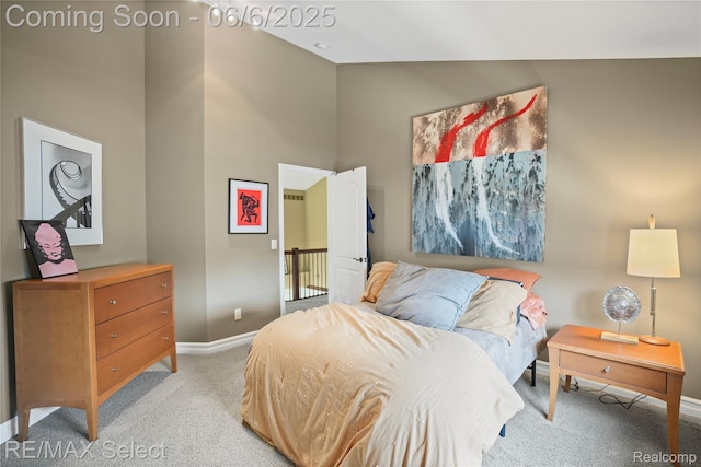 15496 Bealfred Dr, Fenton, MI 48430 - bedroom with light carpet, baseboards, and high vaulted ceiling
