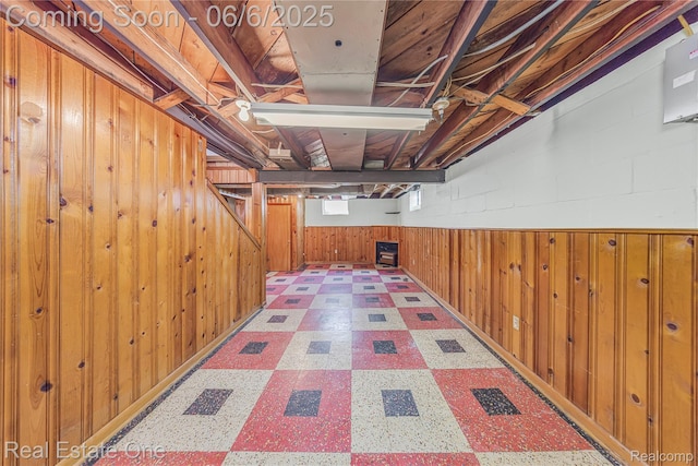 21167 Lancaster St, Grosse Pointe Woods, MI 48225 - below grade area with tile patterned floors and wood walls