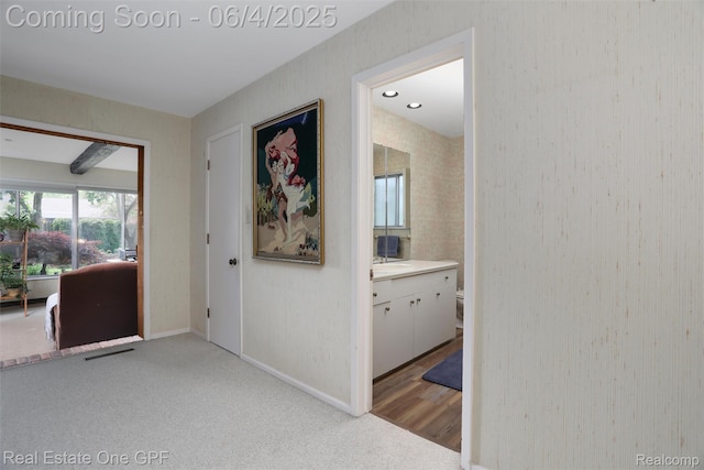 439 Barclay Rd, Grosse Pointe Farms, MI 48236 - corridor with baseboards and light carpet
