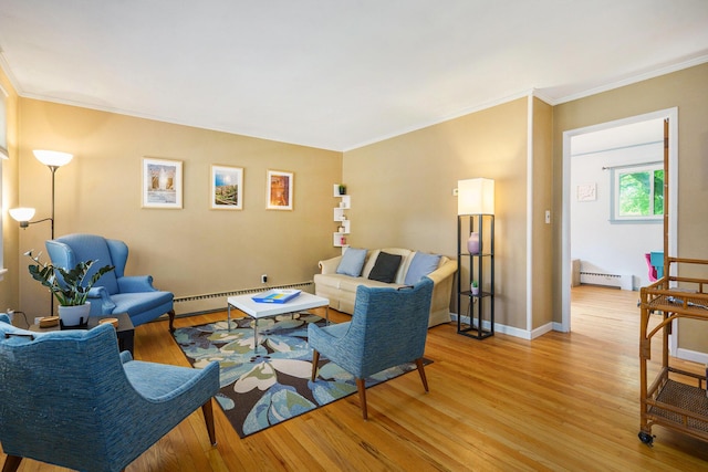 2305 S Circle Dr, Ann Arbor, MI 48103 - living area with baseboard heating, light wood-style flooring, ornamental molding, and baseboards