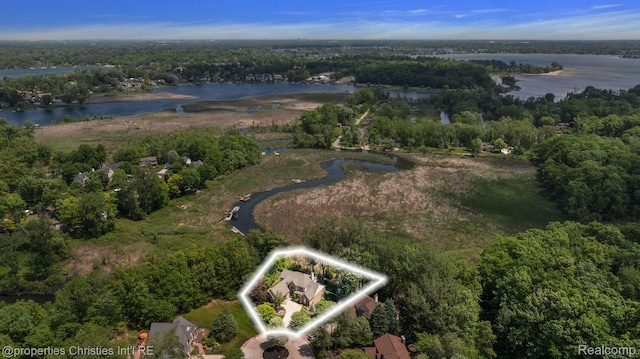 1707 Mountain Ash Dr, West Bloomfield, MI 48324 - aerial view of property's location featuring a large body of water and property boundaries highlighted