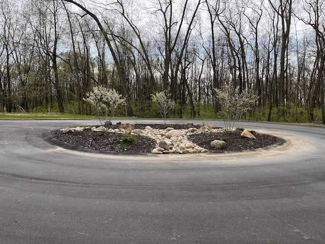 community / neighborhood sign with curved driveway