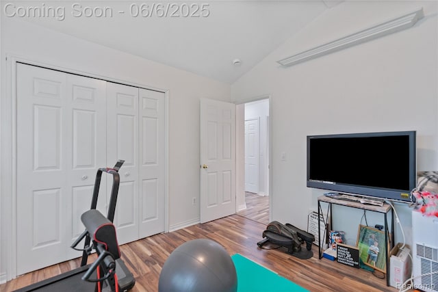39650 Macomber St, Harrison Township, MI 48045 - exercise room with vaulted ceiling and wood finished floors