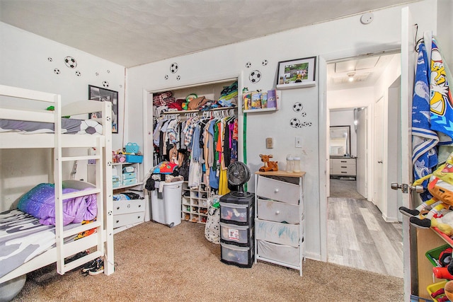 236 Mary St, Plainwell, MI 49080 - bedroom featuring a closet, carpet, and attic access