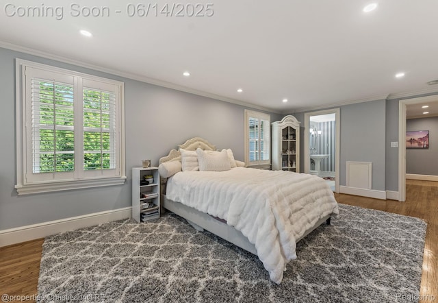 457 N Cranbrook Rd, Bloomfield Hills, MI 48301 - bedroom with ornamental molding, recessed lighting, and wood finished floors