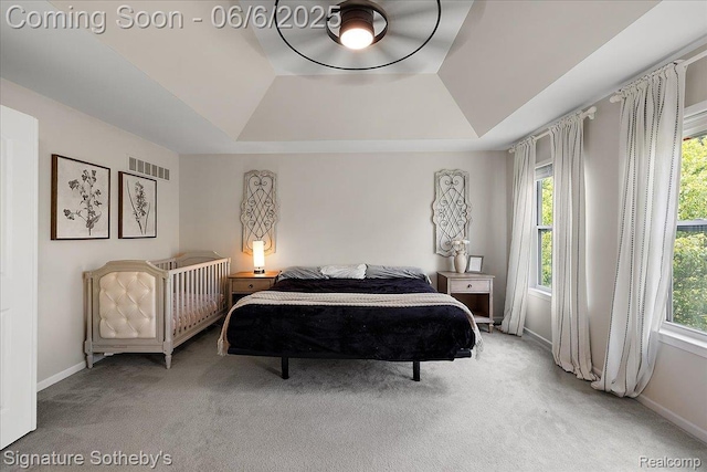 871 Wynstone Cir S, Oakland, MI 48363 - bedroom featuring carpet floors, a tray ceiling, and multiple windows