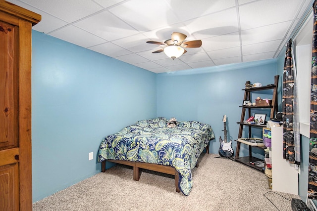 69698 Fox Xing, Edwardsburg, MI 49112 - bedroom featuring carpet floors, a drop ceiling, and a ceiling fan
