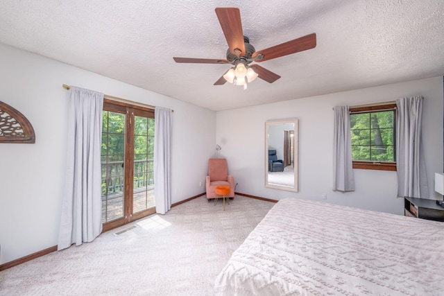 4300 Holton-Duck Lake Rd, Twin Lake, MI 49457 - carpeted bedroom with access to outside, multiple windows, a textured ceiling, and baseboards
