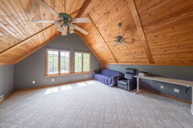 4300 Holton-Duck Lake Rd, Twin Lake, MI 49457 - unfurnished bedroom with wooden ceiling, carpet, baseboards, and ceiling fan