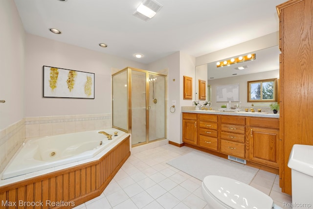 4070 Greenbriar Ct, Rochester, MI 48306 - bathroom with a stall shower, double vanity, a jetted tub, and tile patterned floors