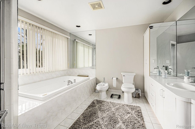 2337 Horseshoe Dr, West Bloomfield, MI 48322 - bathroom featuring a bidet, a garden tub, toilet, tile patterned flooring, and vanity