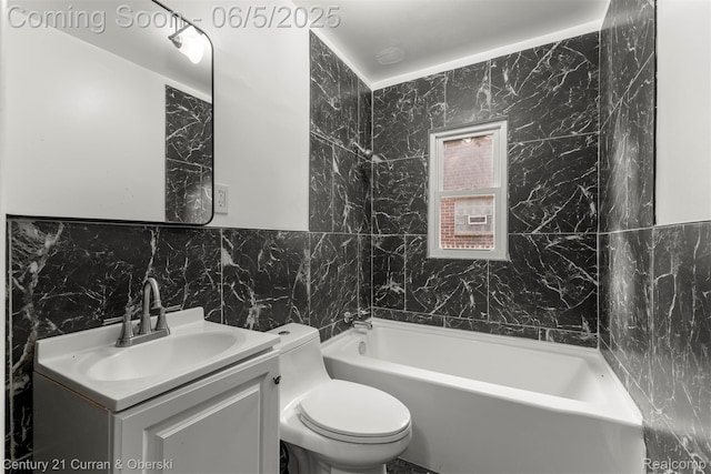 16509 Woodingham Dr, Detroit, MI 48221 - bathroom with tile walls, toilet, vanity, and shower / tub combination