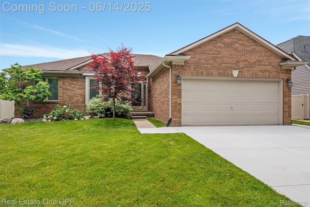 52657 Creekside Dr, Chesterfield, MI 48047 - view of front of home featuring brick siding, a front lawn, driveway, and a garage
