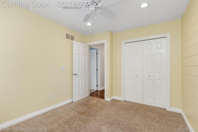 52657 Creekside Dr, Chesterfield, MI 48047 - unfurnished bedroom featuring carpet floors, recessed lighting, a closet, and a ceiling fan